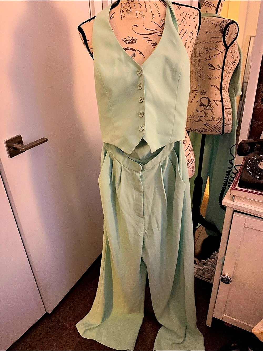 Amanda Uprichard Wide Leg Jumpsuit in Mint Green Size Small Like New